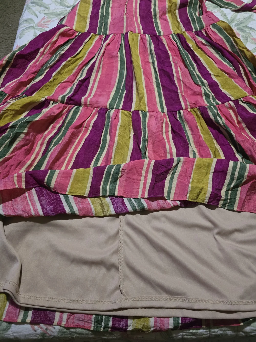 Taylor Pink, Green & Yellow Striped Tiered Maxi Dress with Waist Tie - Picture 9 of 12